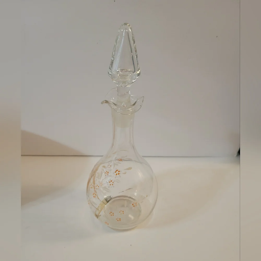 Vintage Enameled Painted Decanter Floral